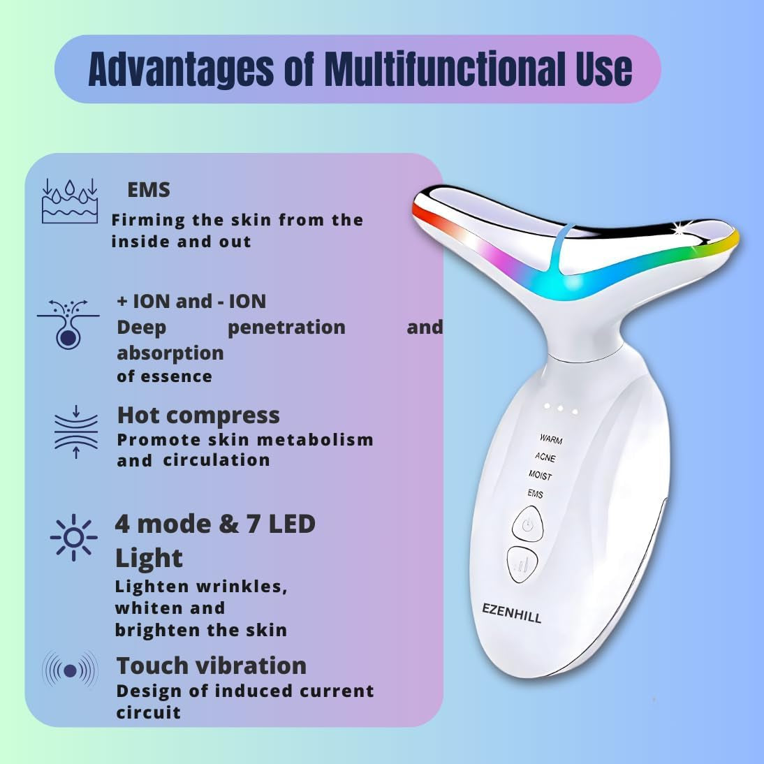 Led Facial Sculptor Red Light Therapy for Face and Neck Face Lift Device Facial Massager, Face Sculpting Tool with 4 Mode and 7 Color Home Face and Neck Tightening Device for Skin Care.